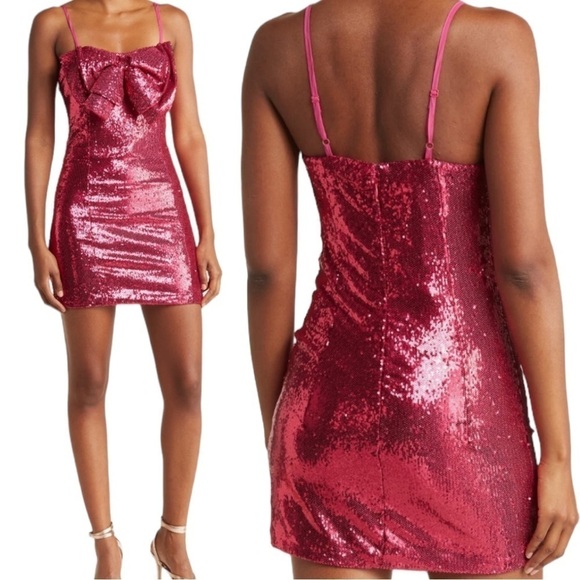 NWT Ronny Kobo Sequin Bow Embellished Lindsay Dress in Tulip sz S - Picture 11 of 13